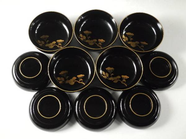 茶道具 五客 BK421 時代輪島塗 懐石 菓子 木製 吸物椀 草花図金蒔絵