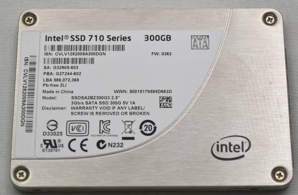 高信頼性チップHET-MLC使用 中古 SSD intel 710Serise 300GB