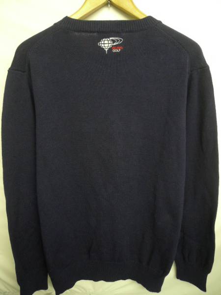 BEAMS GOLF ビームスゴルフ アプローチ ワッペン コットンニットセーター L NAVY 美品 BEAMS GOLF（ビームス ゴルフ）ワッペンロゴ ボア カートバッグ