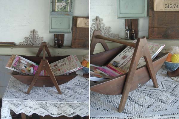 ～花星～アンティーク・マルニ製・木と籐のマガジンラック