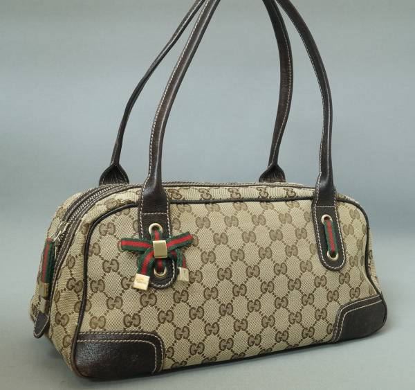本物■グッチ■GG柄ベージュ/ブラウンレザー/シェリーライン■ショルダートートバッグ　