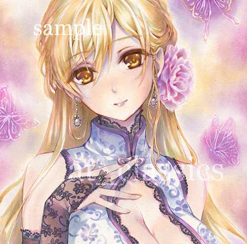 オリジナル 手描き イラスト A4 イラストボード チャイナドレス(手描き