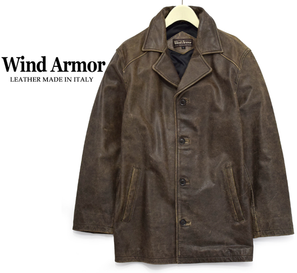 定7万円 ニチワ Wind Armor イタリア産牛革 アンティーク加工 レザーコート/茶