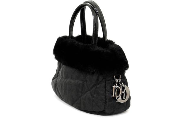 1B450☆Dior☆レディディオール ファー付 ミニハンドバッグ 黒 美品【ニューポーン】
