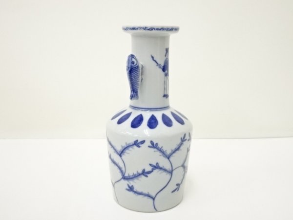 13004# 【送料無料】九谷美陶園造 染付高砂花瓶(花器、壷)｜売買された