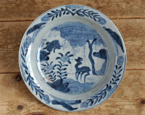 □織□鹿図古染付写 三田志手原窯 七寸皿 HOT，新品 【公式通販】