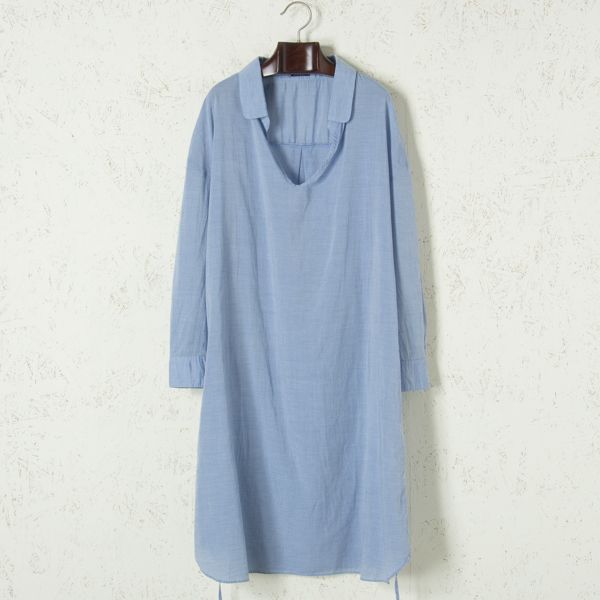 美品 JOURNAL STANDARD ワンピース ロング スキッパー 衿付き コットン シンプル スカイブルー/ 水色 F ゆうパケット○ d3a247WMN