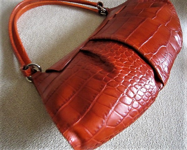 フルラ＊fURLA 美品！オレンジブラウン系パイソン型押しレザーバッグ 