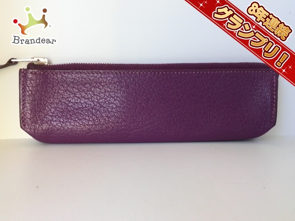 エルメス ペンケース 美品 ピッコロ ヴィオレ シェーブル HERMES(服飾