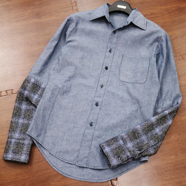 VINTI ANDREWS ヴィンティアンドリュース ツイード切替 シャンブレー シャツ Sz.M　メンズ　/c3-3/Mu26
