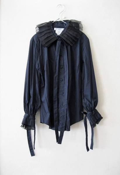 GIVENCHY ジバンシイ■チュール付きひだ襟と袖のブラウス■リボン付き プリーツ