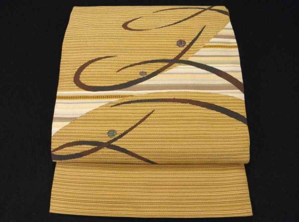 【帯喜楽】た5●名古屋帯●綴れ●段縞織にモダン柄