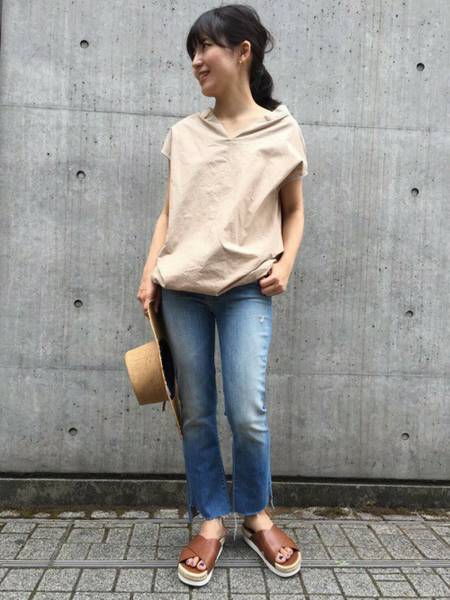 ドゥーズィエムクラス☆15SS コットン プルオーバー シャツ ショートスリーブ ブラウス ベージュ