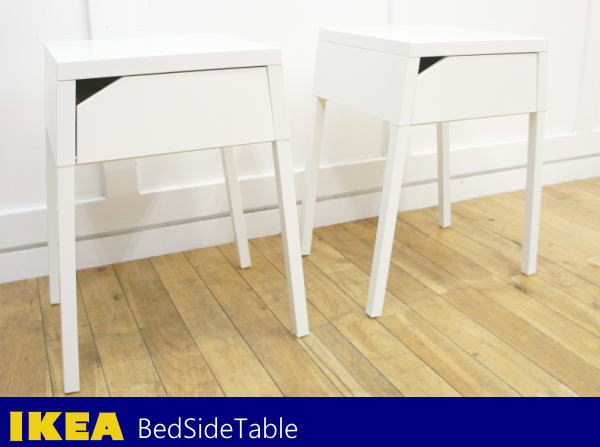 ■7CN6■美品■IKEAイケア■スチール■ベッドサイドテーブル2点セット■ナイトテーブル■ホワイト/白