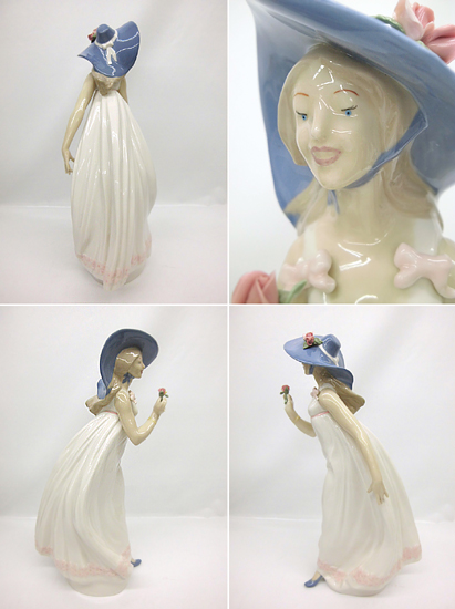 □REX VALENCIA スペイン陶磁器人形 薔薇の女性フィギュリン 36.5cm