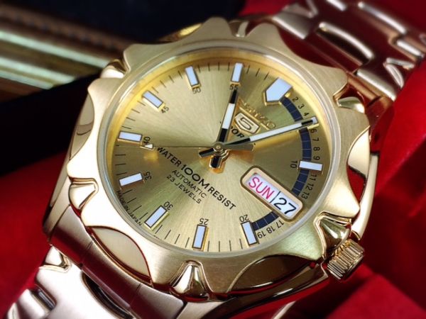 ２点以上落札で送料無料!! [SEIKO] セイコー5スポーツ腕時計 メンズ ゴールド 日本製自動巻