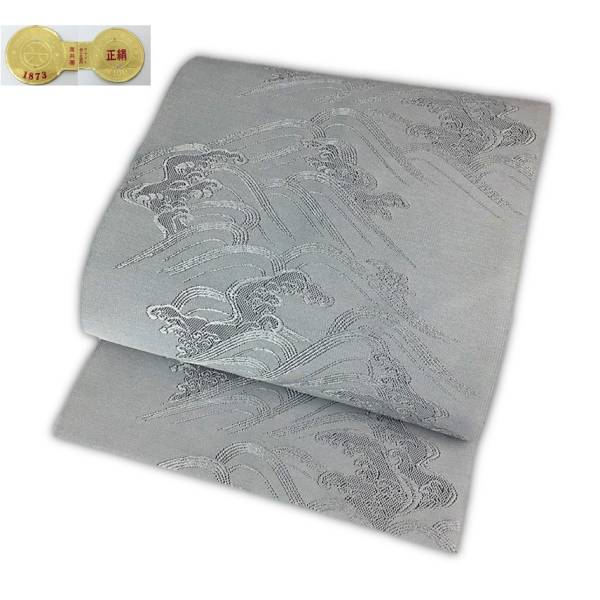 誠実屋】 しつけ付 未使用 美品 西陣織 正和(株)謹製 色共帯 通年帯 名古屋帯 綴れ織 グレー