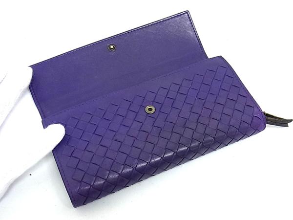1円 BOTTEGA VENETA ボッテガヴェネタ イントレチャート 二つ折り ホック 長財布 パープル E95