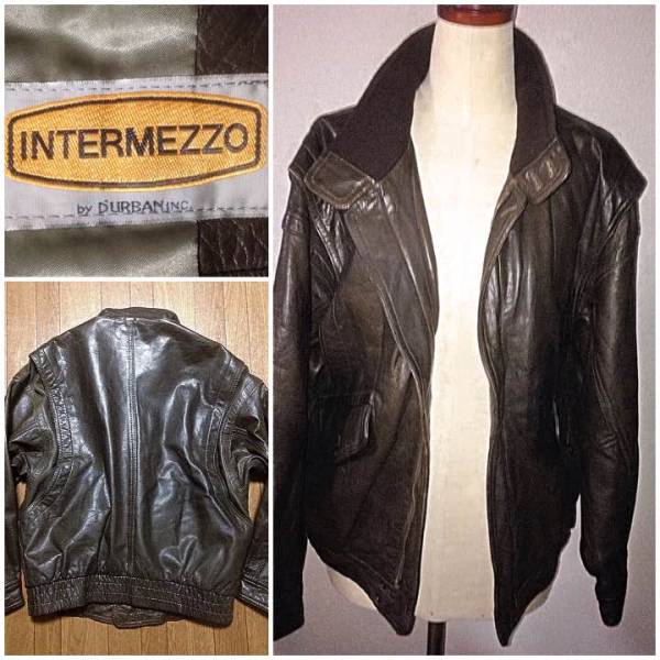 □INTERMEZZOダーバンDURBAN定価5万円程 牛革レザージャケットL 高級 