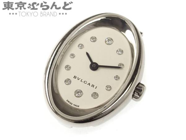 101211407 ▲ 1円 ブルガリ オーバル 12Pダイヤ 18KWG 750 腕時計 QZ OVW27G