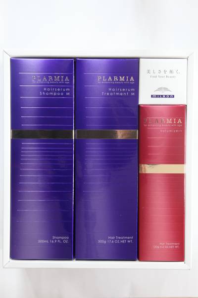 ミルボン 株主優待 プラーミア ヘアセラム シャンプーM トリートメントM ボリューマイザープラス 3点セット