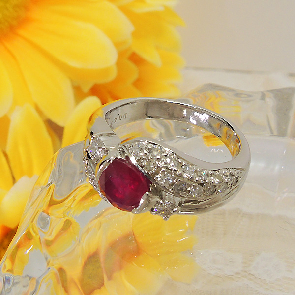 美品 Pt900 天然ルビーメレダイヤモンドリング R1.14ct D0.47ct 11.5号 