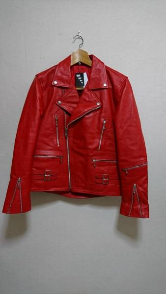 ダブルライダースジャケット 赤 新品 モードとロックとストリートの融合グラム　グラマラス　ソウル　音楽