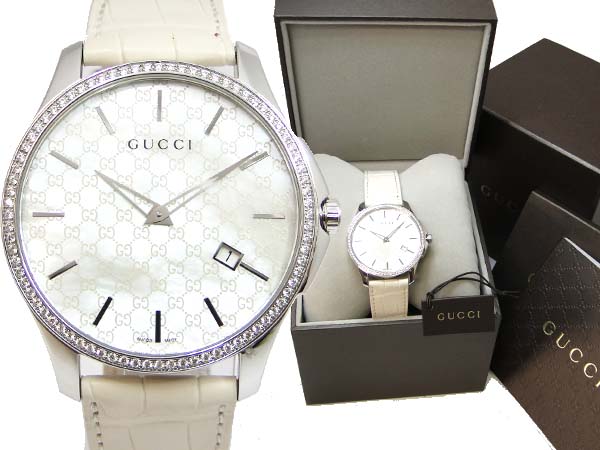 本物 綺麗 GUCCI グッチ 126.3 ダイヤベゼル シェル文字盤 メンズ 