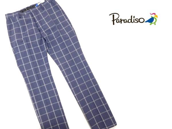 新品 Bridgestone ブリヂストン Paradaiso パラディーゾ チェック柄 ストレッチ ゴルフスラックス パンツ 紺 92 / c88-21-2