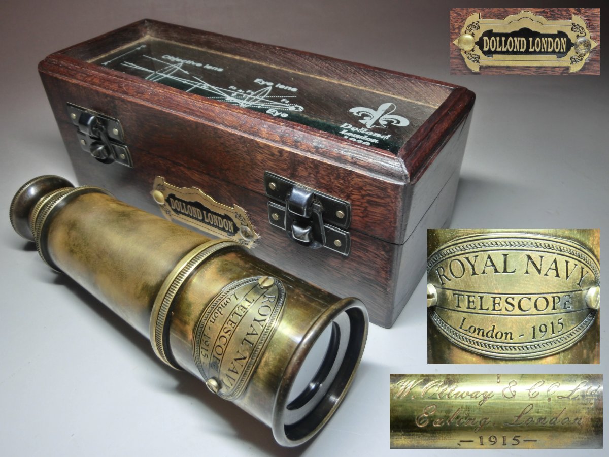 △アンティーク・航海望遠鏡・ROYAL NAVY・DOLLOND LONDON・1915・箱付 