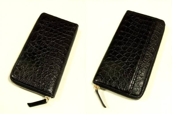 ￥1000円～【宝彩館】高級 マットクロコダイル ラウンド長財布 黒44