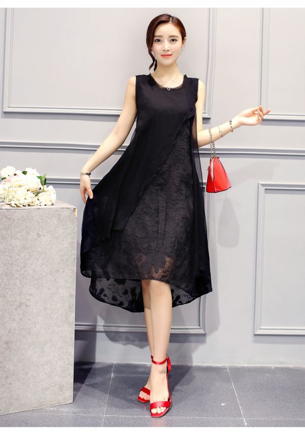 ワンピース 黒 レース ノースリーブ レディース 夏 新品XL~6L　fob1