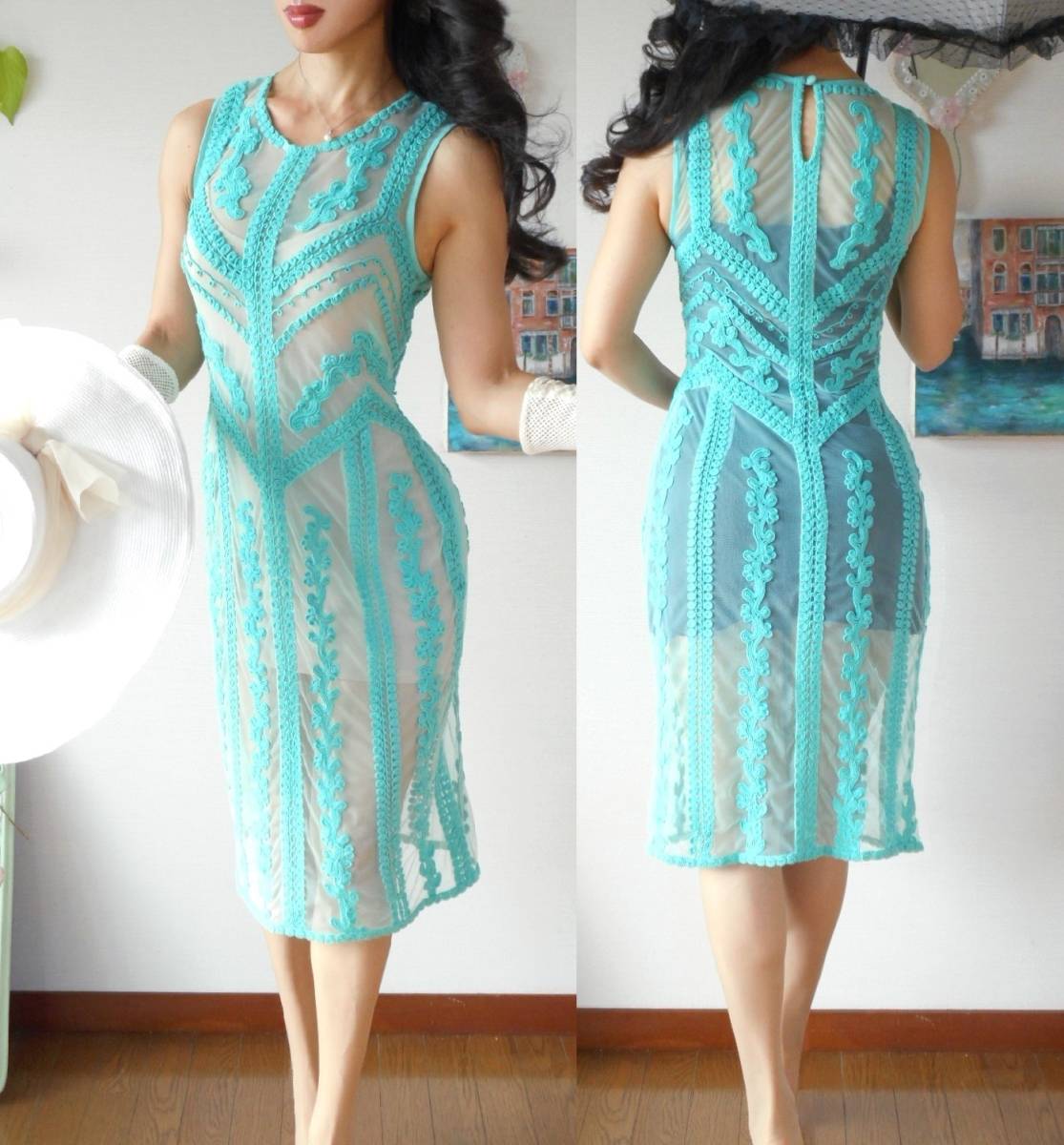 インド製 可憐なパステルグリーンのエキゾティック刺繍が浮き彫りになり ボディを美形に象るチュールワンピースドレス ナネットレポー 緑 シンシア ローリー 売買されたオークション情報 Yahooの商品情報をアーカイブ公開 オークファン Aucfan Com