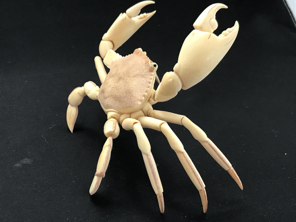 □超希少【本象牙 本物 蟹 かに 彫刻 自在置物 関節稼働 匠の技 古美術