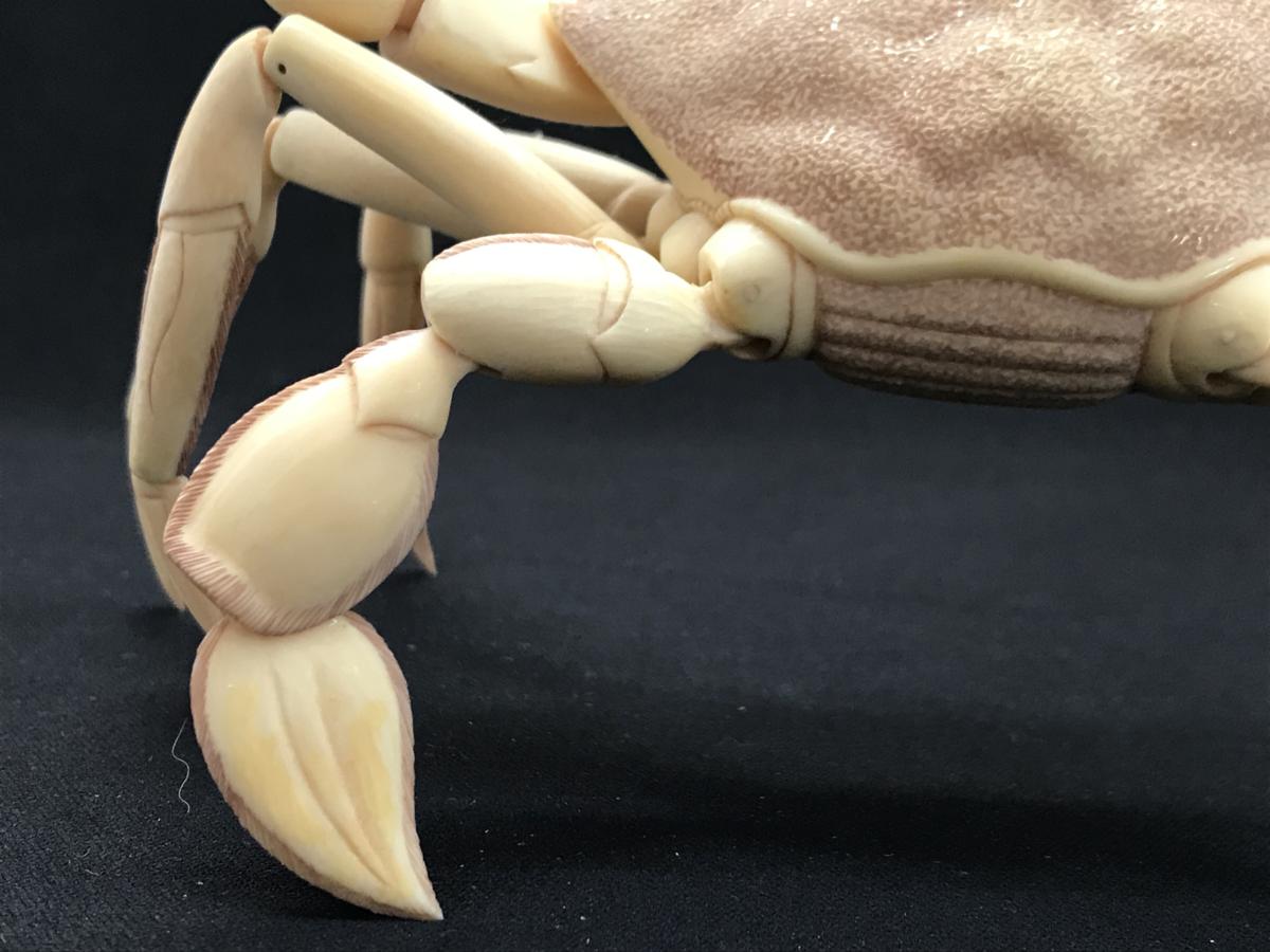 □超希少【本象牙 本物 蟹 かに 彫刻 自在置物 関節稼働 匠の技 古美術