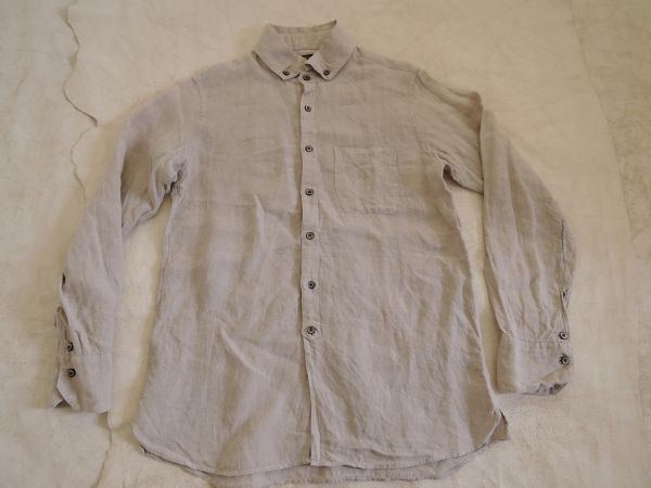 Django Atour ジャンゴアトゥール ポケット付 ビンテージ ディテール 長袖 ボタンダウン リネン シャツ S 生成り