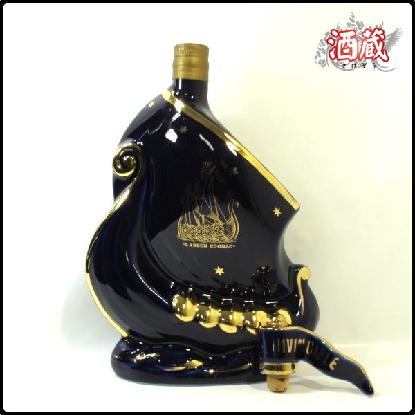 MI106● 古酒 ● ラーセン バイキングシップ ● 紺 / 青 ● 陶器 ● 栓付 ●
