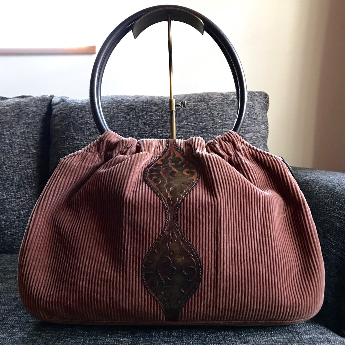 希少/良品】LONGCHAMP (ロンシャン)◇素敵*コーデュロイ×レザー 