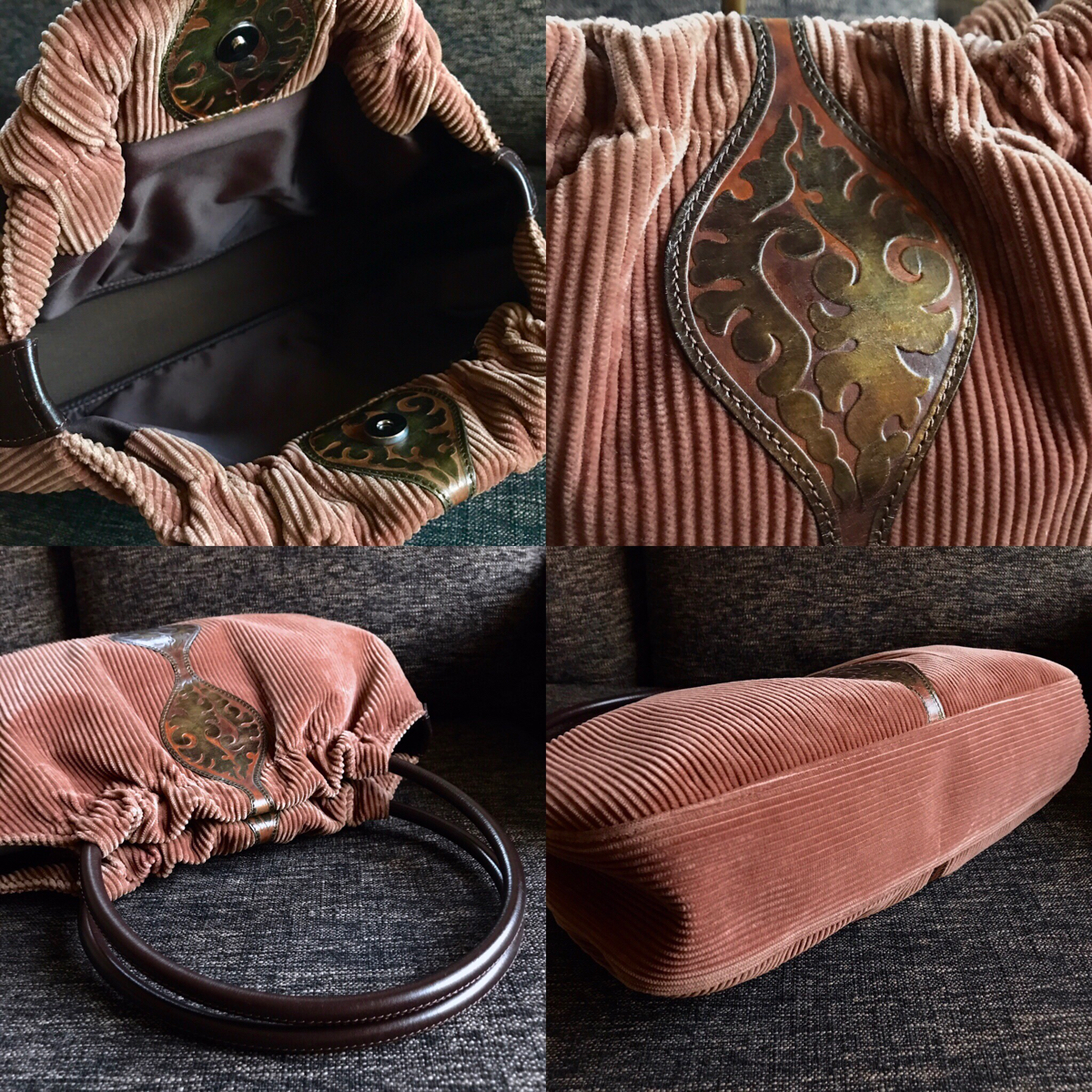 希少/良品】LONGCHAMP (ロンシャン)◇素敵*コーデュロイ×レザー 