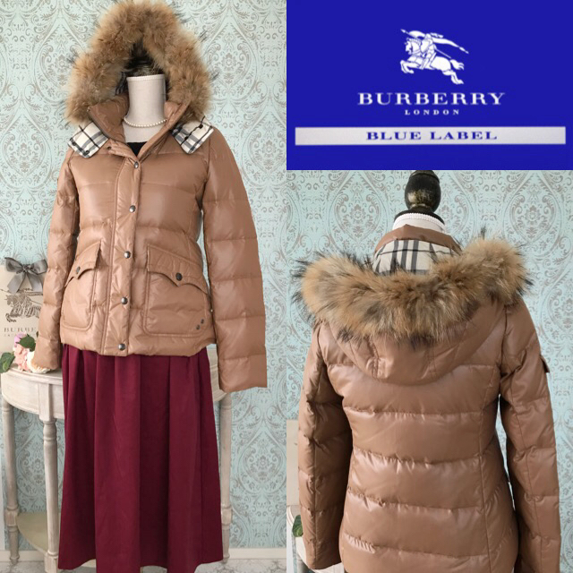 美品◇バーバリーブルーレーベル ラクーンファー付2wayチェックコンビ 