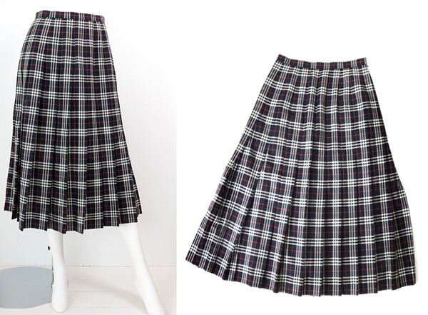 美品 BURBERRYS ノバチェック柄プリーツ ミモレ丈 ネイビー 11号 Burberrys バーバリー◇チェック プリーツスカート ネイビー 40 ミモレ