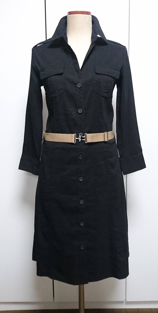 美品！ Theory セオリー ☆ ベルト付き シャツワンピース シャツワンピ 黒 サイズ2(バスト83・身長163) スカート レディース シャツ