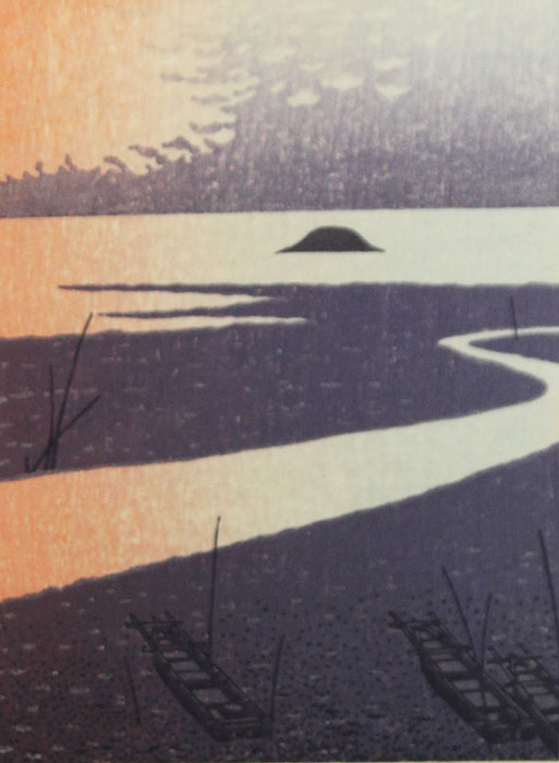 ◇牧野宗則◇やすらぎ1985◇創作木版画◇海◇夕焼け◇(木版画)｜売買
