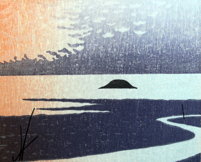 ◇牧野宗則◇やすらぎ1985◇創作木版画◇海◇夕焼け◇(木版画)｜売買