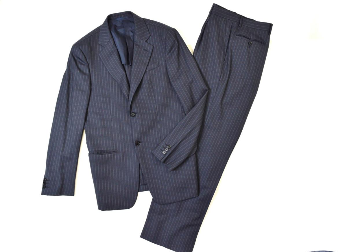 1052-17R0054★アルマーニコレッツォーニ★イタリア製*。.:* シックなピンストライプ柄スーツ/46 紺系