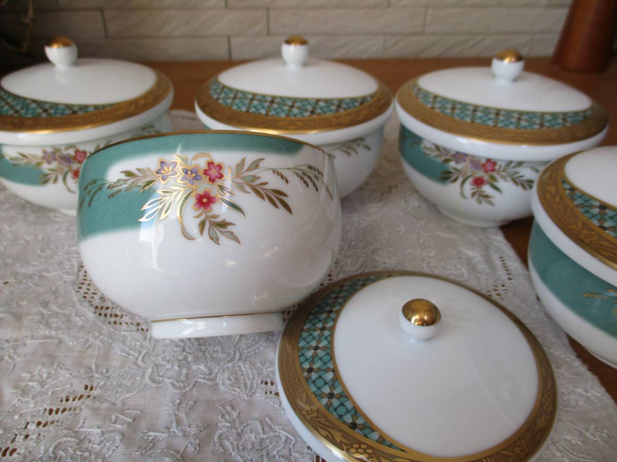 ノリタケ＊乃りたけ＊蓋付きお湯呑み茶碗　５客。。【ハナリンス】