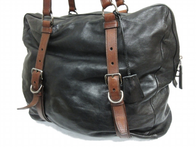 美品 プラダ PRADA バイカラー レザー トート ボストンバッグ VA0749