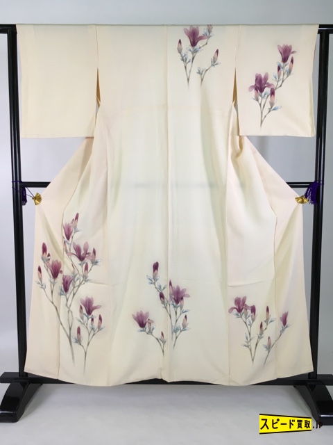 スピ買■ 着物 優品 付下げ クリーム 木蓮 金彩 正絹 袷（10月～5月） 159cm Mサイズ ☆☆☆