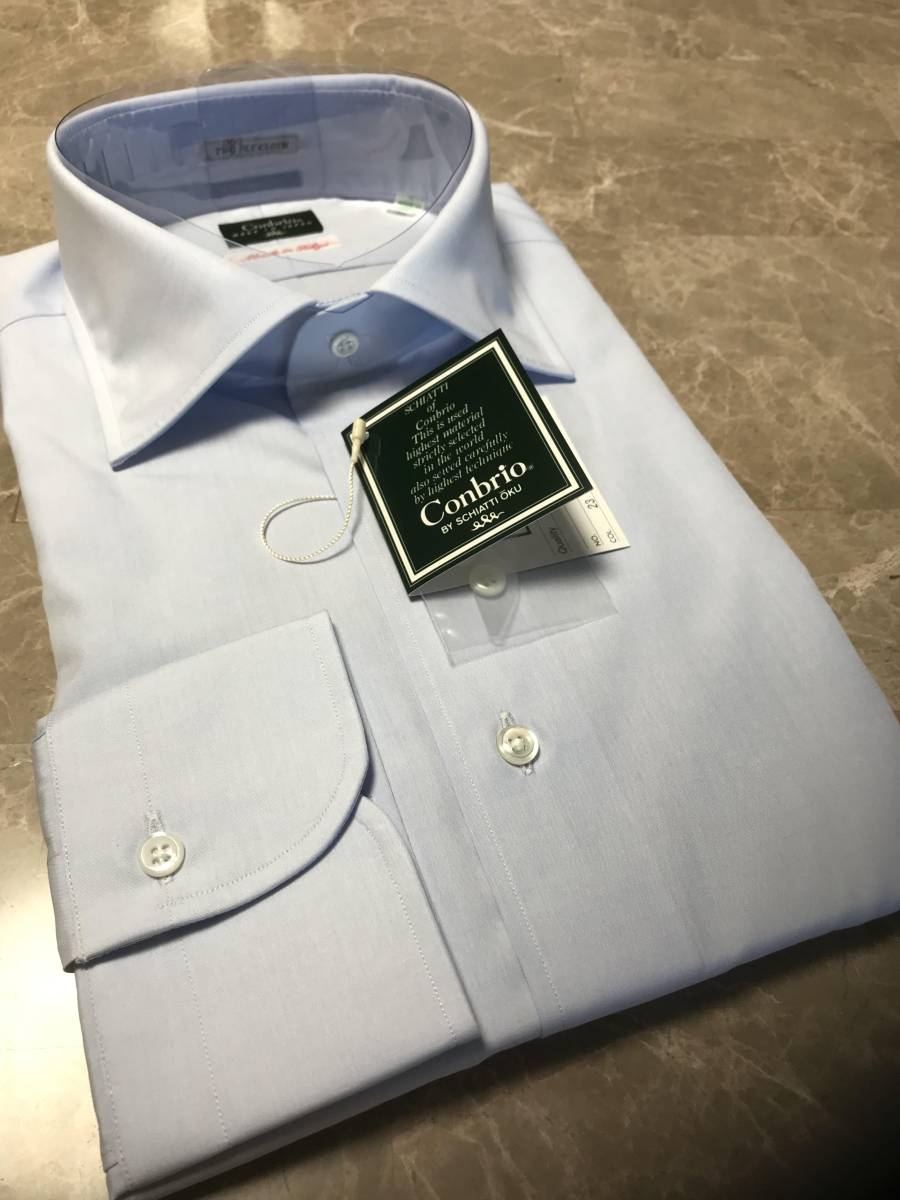 【新品タグ付き】コンブリオ〈スキャッティ〉　グリーンレーベル　ワイドスプレッド　パウダーブルー　ブロード　42-86(L~XL)