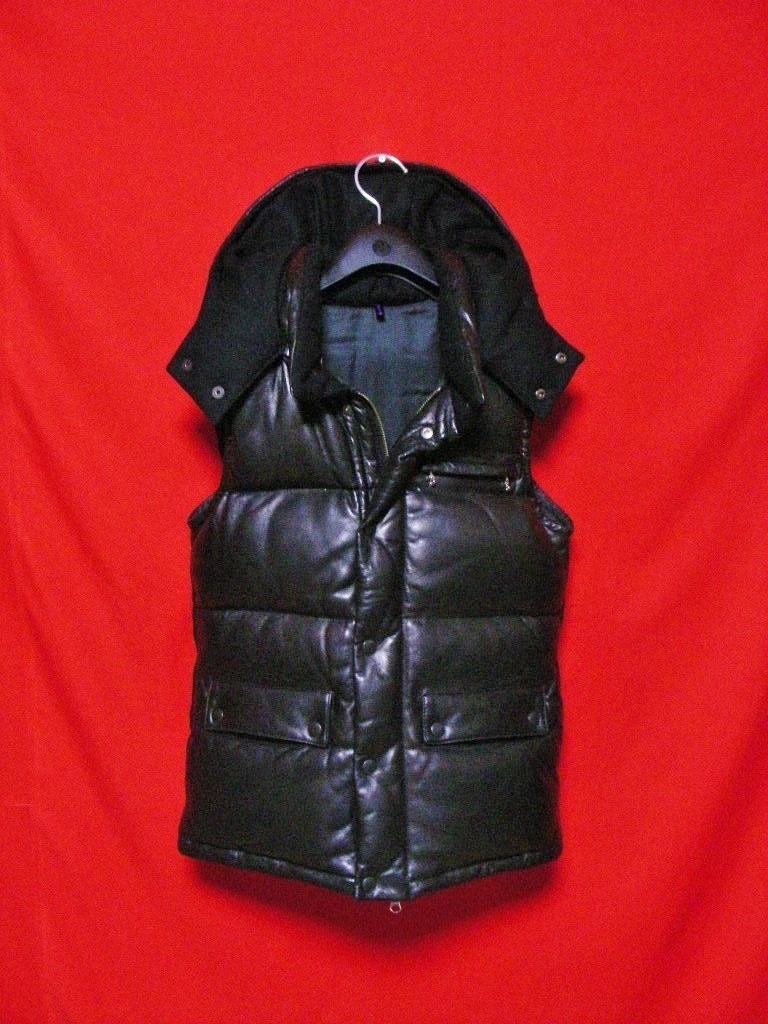 JUNMEN　極上本革ラムレザーダウンベスト/sizeM　美タイト　ブラック　ダブルジップ式　GENERAL　本革/羊革　akm/ダブルジップ式